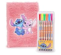 Toyland® Stitch & Angel Cuaderno de peluche A5 con 12 marcadores - Cuaderno suave y esponjoso para niños con 80 páginas - Set de papelería para dibujar, colorear y escribir en un diario