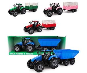 Toyland® Tractor agrícola con fricción Azul con Remolque - Boys Farm Toys