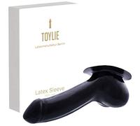 TOYLIE Funda para el pene de látex Adam 5.5 negro con base para adherirse a la ropa - Funda de pene con saco escrotal y glande perfilado