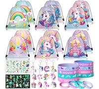 Toylink 48 Piezas Piñata Unicornio Detalles Cumpleaños Niños, 25*30 cm Mochila con Cordón para Niños Llaveros Tatuajes Pulseras de Silicona Piñata Unicornio Cumpleaños Niña