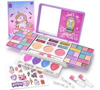 Toylink Estuche de Maquillaje Plegable Niñas Set de Maquillaje Unicornio Lavable con Sombras de Ojos Gloss Labial Rubor Brillantina Maletín Cosméticos Juguete de rol Regalo Niñas de 6 7 8 9 10 Años