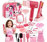 Toylink Set Peluquería Niña con Secador de Pelo, Plancha, Espejo, Peines, Tijeras, Rulos y Maletín de Belleza, Juguetes Simulación, Regalo para Niñas 3 4 5 6 7 8 Años