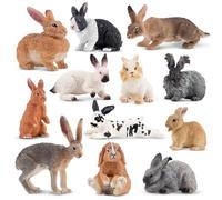 TOYMANY 12 piezas de conejos de Pascua figuras de animales de conejo - animales de granja modelo de conejos juguetes Navidad cumpleaños decoraciones regalo pastel decoración fiesta favor para niños