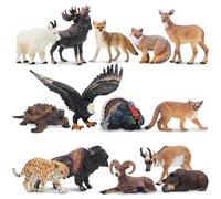 TOYMANY 14 minifiguras de animales del bosque de América del Norte, figuras realistas de la selva, juguetes educativos, decoración para tartas de huevo de Pascua, decoración de Navidad, cumpleaños