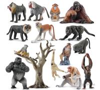 TOYMANY 15 figuras de animales de mono y árbol, juego de figuras realistas de orangután, animales de la selva, incluye gorila, chimpancé, juguete educativo, regalo de cumpleaños de Navidad para niños