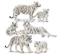 TOYMANY 6 figuras de animales de tigre blanco con cachorros de tigre, juego familiar con tigres de bebé, decoración para tartas salvajes, decoración de animales