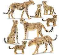 TOYMANY 8 figuras de guepardo con bebé, figuras realistas de animales de la selva, juego familiar, juguetes de zoo salvaje, decoración para tartas, decoración navideña