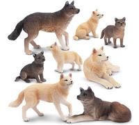 TOYMANY 8 Figuras de Lobo - Juego de Animales de Safari, Selva, Zoo, Granja y Bosque - Adornos Salvajes de Plástico para Jugar