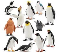 TOYMANY Juego de 12 figuras de animales de pingüino de la Antártida, figuras de animales polares, juguetes de invierno, animales pequeños, animales de plástico, figuras realistas de pingüino, para