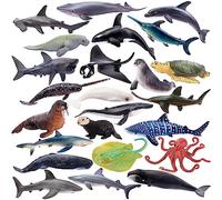 TOYMANY Juego de 24 figuras de animales de océano, figuras de animales marinos, figuras de animales de plástico, minianimales pequeños, peces marinos, tiburones, ballenas, pulpo, para jugar o como