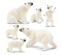 TOYMANY Juego de 6 figuras de oso polar, figuras de animales polares realistas, juego familiar con osos polares para bebé, juguetes educativos, decoración de tartas, regalo de cumpleaños de Navidad