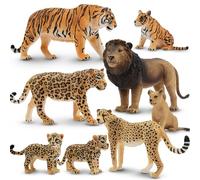 TOYMANY Juego de 8 Figuras de Animales de Safari Con Bebés - Leones, Guepardos, Tigres y Jaguares Realistas - Para Zoológico, Selva y Bosque