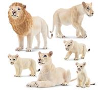 TOYMANY Lot de 6 figuras de animales de león blanco con leones bebés, juguetes de plástico, animales del bosque, figuras de animales de la jungla, juguetes educativos, decoración de tarta para jugar o
