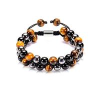 TOYMIS 1pc Pulsera de Protección Triple, Pulseras de Obsidiana Negra Pulseras de Ojo de Tigre Pulseras de Piedras Naturales Pulsera de Cuentas de Hematita para Hombres y Mujeres