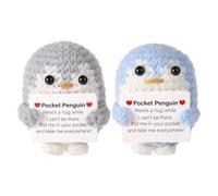 TOYMIS 2 Piezas Abrazo Pingüino, 6,5cm Divertido Juguete de Pingüino de Punto con Tarjeta de Ánimo Lindo Pingüino Positivo Muñeca para Amigos Familia Cumpleaños Regalo Decoración (Gris, Azul)