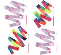 TOYMIS 4 Piezas Cintas para Gimnasia, 2m Espumoso Cinta de Baile Varita de Bailarina Arco Iris Serpentinas de Cinta Baile Artístico para Niños Niñas Entrenamiento Cumpleaños Regalos de Fiesta