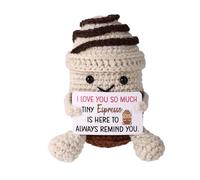 TOYMIS Café de Punto Positivo, Hecho a Mano Café Crochet con Tarjeta de Pareja Muñeco Peluche Inspirador y Emocional Apoyo Positivo para Parejas Él y Ella