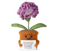 TOYMIS Clavel Positivo, Clavel a Crochet Flor Positiva Plantas Positivas Flor de Ganchillo Muñeco Mensaje Positivo para Decoración del Hogar Regalo Inspirador(Morado)