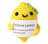 TOYMIS Divertido Limón Positivo, 7,8cm Muñeco de Limón de Ganchillo con Tarjeta de Apoyo Minijuguete de Limón Tejido a Mano Regalo de Ánimo para Amigos Familia Cumpleaños Decoración del Hogar