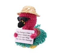 TOYMIS Flamenco Ganchillo, Flamenco Playa Hawaiana Punto Positivo con Gafas Sol Sombrero Paja Muñeco Peluche Hecho a Mano Animal Apoyo Emocional Regalos Afirmación Positiva para Familiares y Amigos