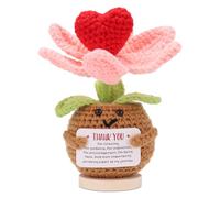 TOYMIS Flor de Corazón Positiva de Ganchillo, Bonito Tulipán Positivo con Tarjeta Ánimo Cálida Flor Corazón Emocional Decoración Escritorio Ideal para El Hogar y La Oficina