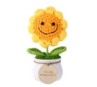 TOYMIS Girasol de Crochet Positivo, Ánimo Girasol de Punto con Sonrisa con Etiqueta Colgante Madera Positiva Flores Ganchillo Crochet a Mano para Madres Maestras Agradecimiento Regalo