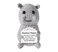 TOYMIS Hipopótamo Positivo, Hipopótamo Ganchillo Apoyo Emocional de Crochet Animal de Crochet con Mensaje Positivo para Regalo Inspirador Hogar Oficina Automóvil Decoración(Gris)