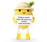 TOYMIS Limón Positivo Divertido, 10,5x6,3cm Bonito Limón Emocional Ganchillo con Tarjeta Ánimo Decoración Hogar y La Oficina Muñeco Fruta Positivo Hecho a Mano para Un Ser Querido