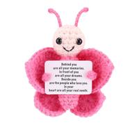 TOYMIS Mariposa Crochet, 8 cm Muñeca de Crochet Mariposa Positiva Hecha a Mano Que Sostiene Una Tarjeta Inspiradora es un Regalo Motivacional Adecuado para Amigas y Colegas