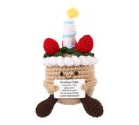 TOYMIS Pastel de Crochet Positivo, Pastel de Cumpleaños de Crochet Comida de Crochet Positiva Muñeco Apoyo Emocional para Regalo Motivacional Hogar Oficina Automóvil Decoración(Caqui)