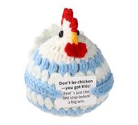 TOYMIS Positivo Pollo de Crochet, Apoyo Emocional Animal Ganchillo con Mensaje Positivo para Regalo Motivacional Hogar Oficina Automóvil Decoración(Azul)