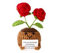 TOYMIS Rosa Positiva, Muñeca Apoyo Emocional Flor Positiva Ganchillo con Tarjeta de Aliento para Regalo de Pareja Hogar Oficina Tablero de Instrumentos del Automóvil Decoración(Rojo)