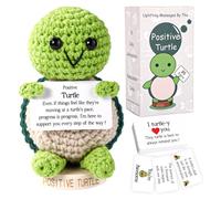 TOYMIS Tortuga Positiva Set, Muñeca Tortuga de Crochet con 30 Tarjetas Motivacionales y Base Madera Adorable Animal de Punto Regalo Positivo para Amigos Familia Motivación y Decoración