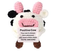 TOYMIS Vaca Positiva, Vaca Apoyo Emocional Hecha a Mano Juguete Punto Divertido Inspirador Regalo para Alegrar Compañeros Trabajo Familia Amigos Estudiantes