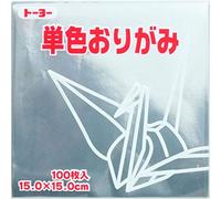 Toyo Papel origami, 15 cm, 100 hojas, monocromático con parte trasera blanca, plata 064160