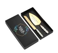 toyofmine Juego de cuchillos y servidor para tartas de boda de perla, juego para cortar tartas con bordes dentados de acero inoxidable, cortador de tartas, espátula para pizza