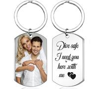 toyofmine Llavero personalizado con imagen personalizada Foto Doble Cara/Texto+Iconos/Llaveros de chapa de perro Conduce Seguro Regalos para chico Novia