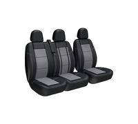 TOYOUN Fundas de asiento para furgonetas y camiones, ajuste universal para asientos individuales y dobles - piel sintética y malla, negro y gris
