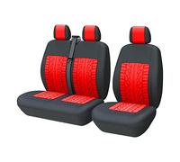 TOYOUN Juego de Fundas de Asientos para Furgonetas y Camiones de 1 + 2 plazas, Fundas Asientos Coche Universales,Poliéster Protector Cubre Asiento Coche Delantero Accesorios de Automóvil,Negro y Rojo