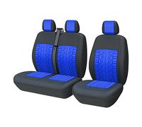 TOYOUN Juego de Fundas de Asientos para Furgonetas y Camiones de 1 + 2 plazas, Fundas Asientos Coche Universales,Poliéster Protector Cubre Asiento Coche Delantero Accesorios de Automóvil,Negro y Azul