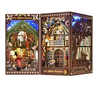 TOYQI Kit de rincón de libros de bricolaje, kits de rincón de libros para adultos, rompecabezas de madera 3D, casa de muñecas, sujetalibros, estantería de construcción de modelos en miniatura