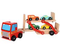 Toys of Wood Oxford TOWO Camión Transportador de Coches de Madera - Camión Portacoches de Dos Niveles con Remolque y 4 Coches - Juguete Educativo de Madera para Niños