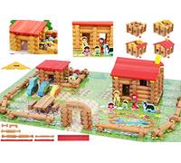 Toys of Wood Oxford TOWO Granja Juguete con Animales- Granja de Juguete de construcciones de Madera con Animales y Tractor - Casa de Campo de Madera, Juegos de construcción para niños de 3 años