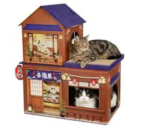 TOYSBOOM Casas de cartón para gatos de interior - Casas y condominios rascadores de gatitos, cabaña temática de Izakaya, cama de juego con almohadillas para rascar, caja para rascar para gatitos