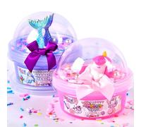 Toysbutty 2 paquetes de slime esponjosos y purpurina para niñas y niños, unicornio, sirena, temática de sirena, regalos de fiesta con 6 entradas, regalos de cumpleaños para niños
