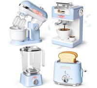 Toyssa Accesorios Cocina Juguetes con Cafetera Licuadora Batidora Tostadora, Utensilios Cocina Juguete con Realista Luz Sonido, Cocinita Infantil Juguetes Regalo para Niña Niño 3 4 5 6 7 8 Años (Azul)