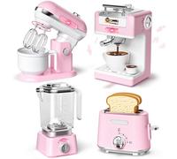 Toyssa Accesorios Cocina Juguetes con Cafetera Licuadora Batidora Tostadora, Utensilios Cocina Juguete con Realista Luz Sonido, Cocinita Infantil Juguetes Regalo para Niña Niño 3 4 5 6 7 8 Años (Rosa)