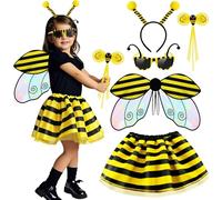 Toyssa Disfraz de Abeja para Niña con Alas, Falda, Venda, Gafas de Sol y Varita Mágica - 2 a 6 Años para Carnaval, Navidad, Cosplay, Halloween