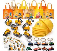 Toyssa Fiestas de Construcción Niño Regalo Sombrero de Construcción Bolsa de Regalo de Mano Tire Hacia Atrás Coches De Juguetes Llavero Tatuaje Construcción Cumpleaños Regalo Niños
