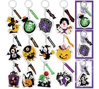 Toyssa Lot de 12 Llaveros Halloween avec Cartes, Porte-clés Originaux, Halloween Regalos Cumpleaños Niños Colegio Detalles Cumpleaños Niños